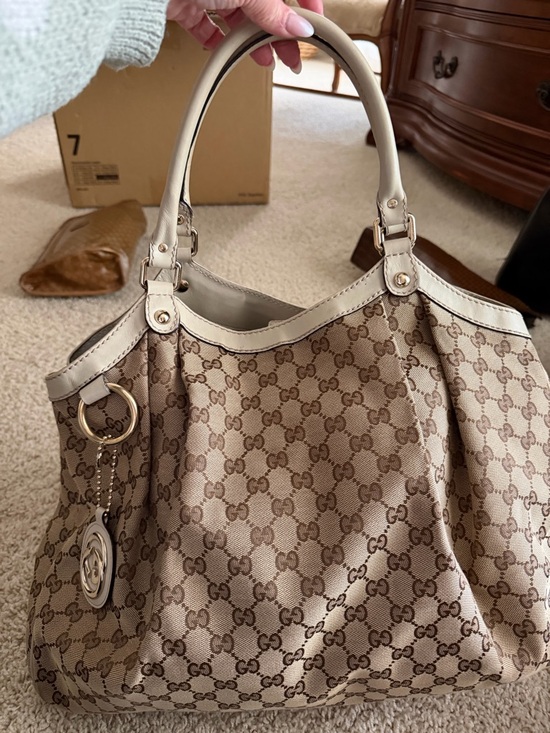 Gucci Handbags - Gucci Beige Monogram Sukey Tote Bag